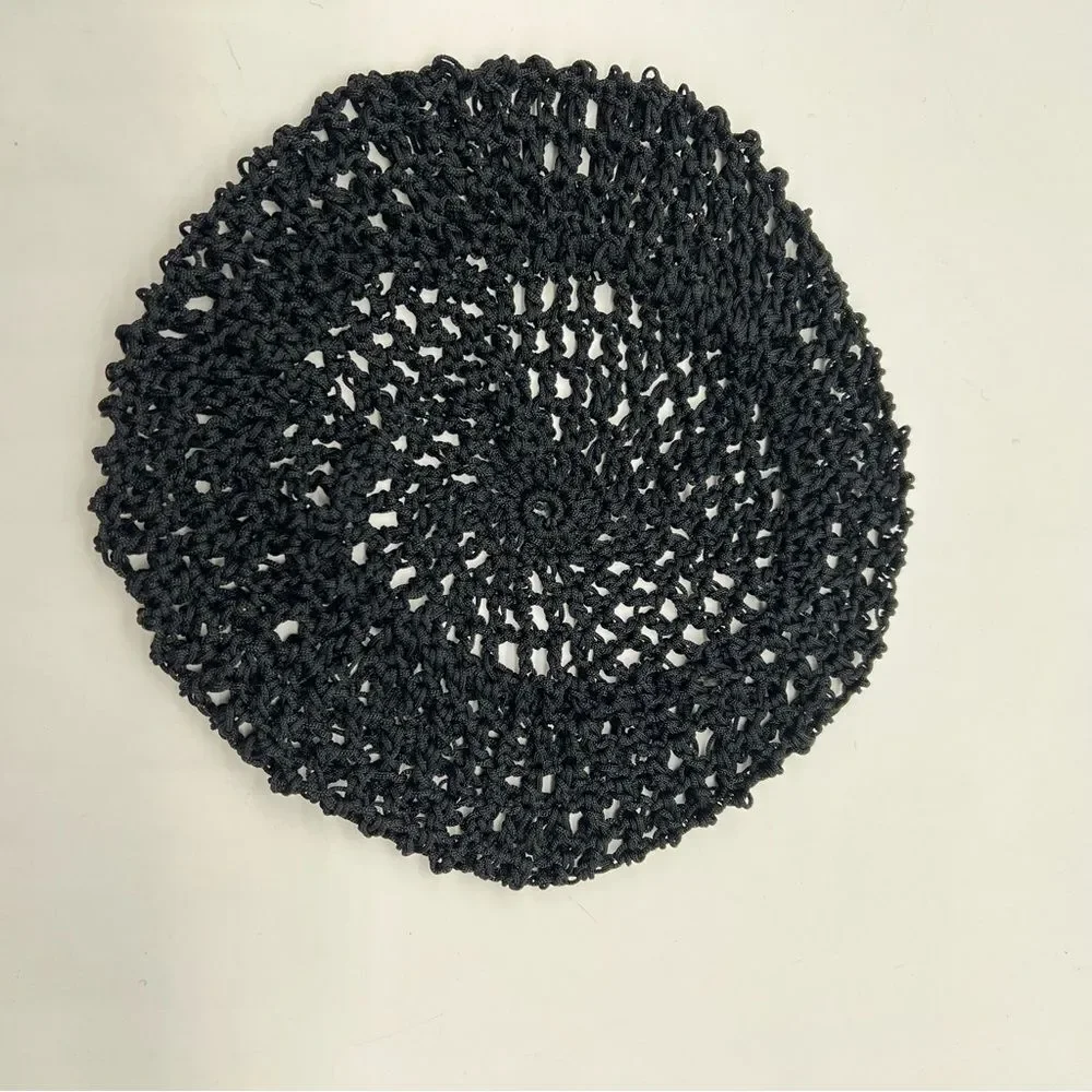 Juliet Hat/Snood- Vintage Elegant Black Crochet Beret or Large to Catch Hair